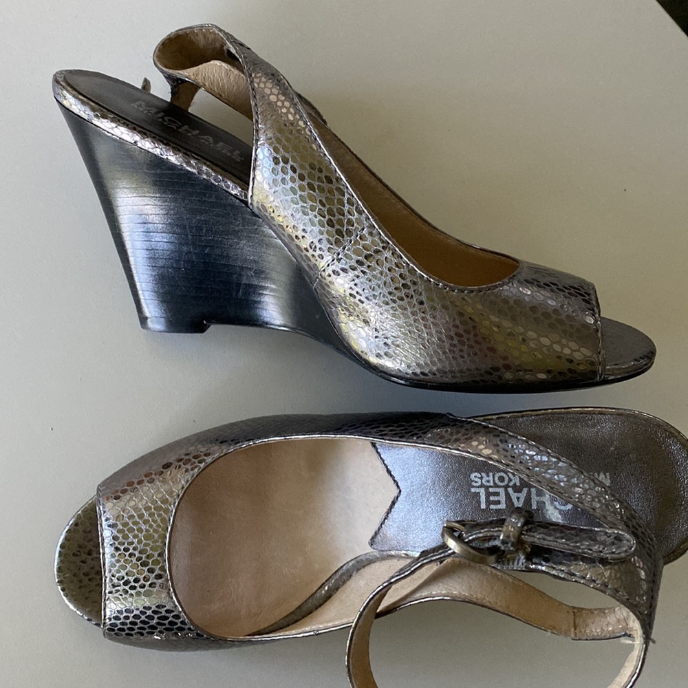 Michael Kors Stacked Wedge Heel Peek-a-Boo Toe Sandals